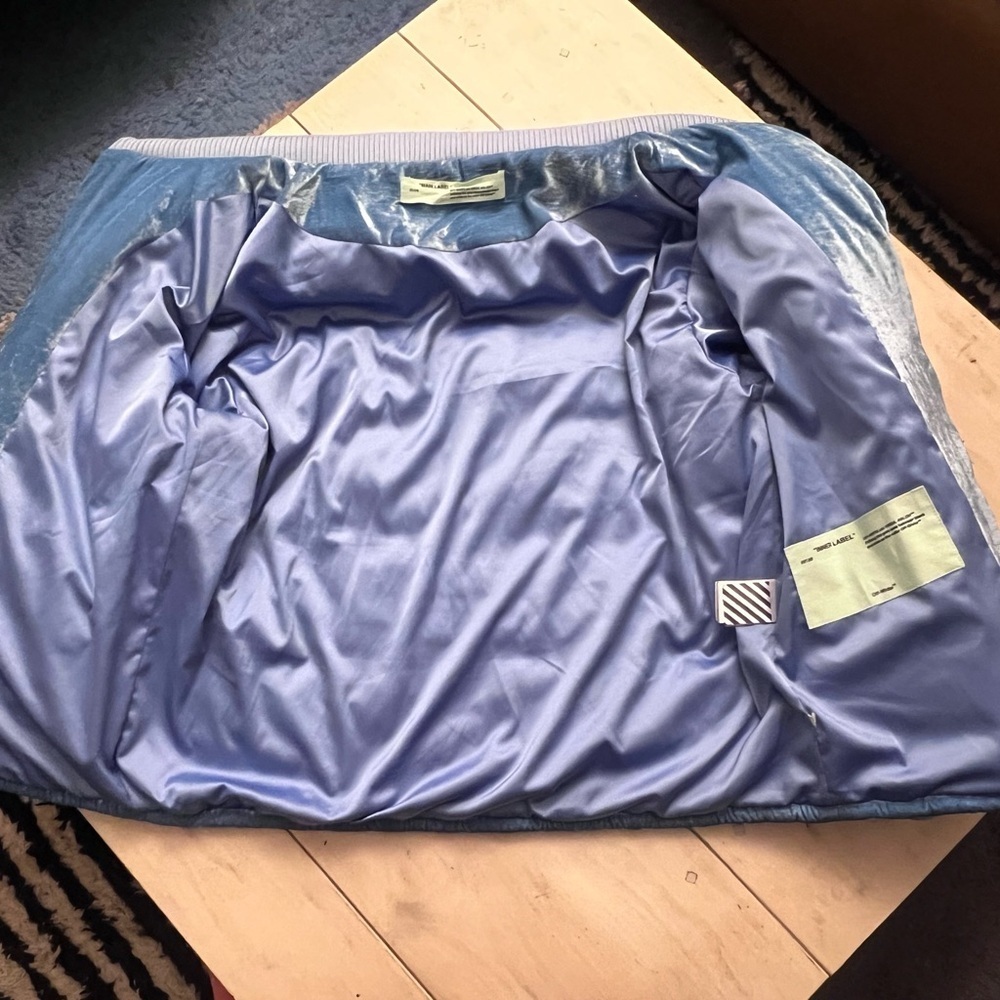 Virgil Abloh for Off White Crushed Velvet Puffer Jacket in Ice Blue - Picture 5 of 6